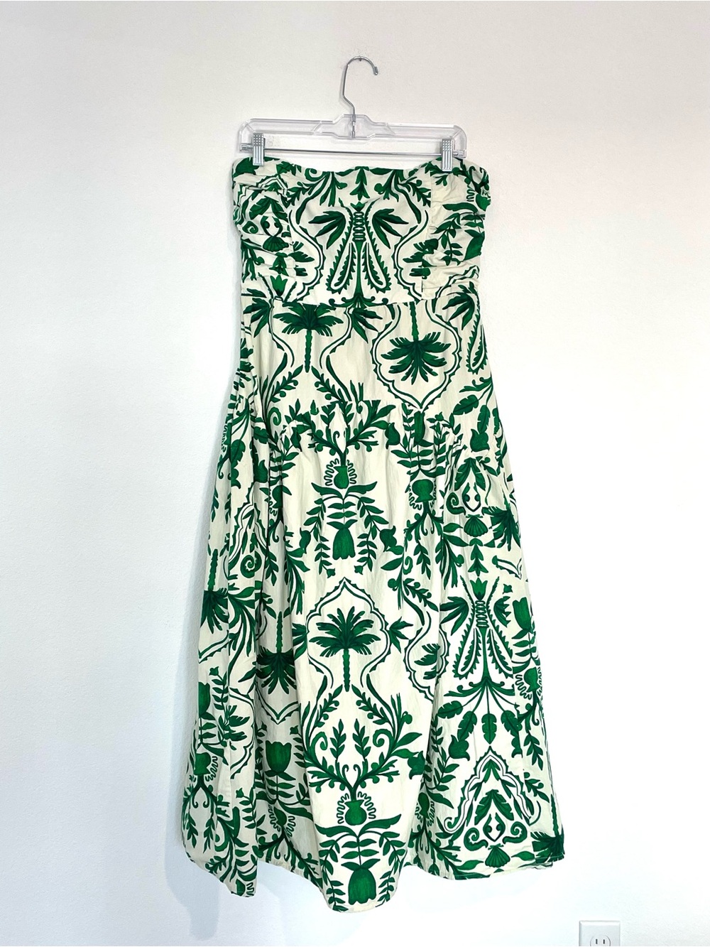 Anthropologie Band of the Free Green & Cream Strapless Tropical Midi Dress
